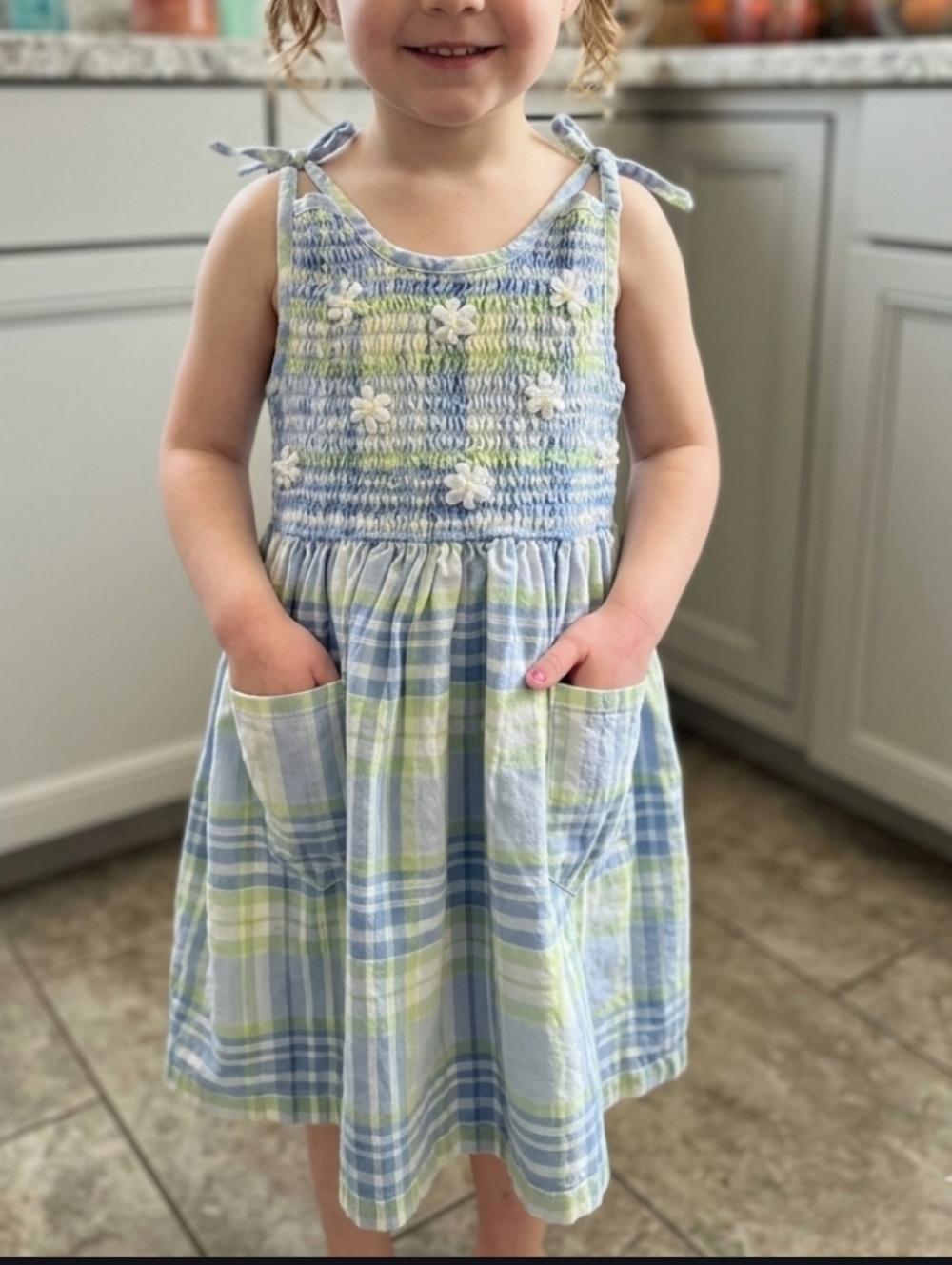 greendog Blue & Light Green Plaid Tie-Shoulder Dress 5T
